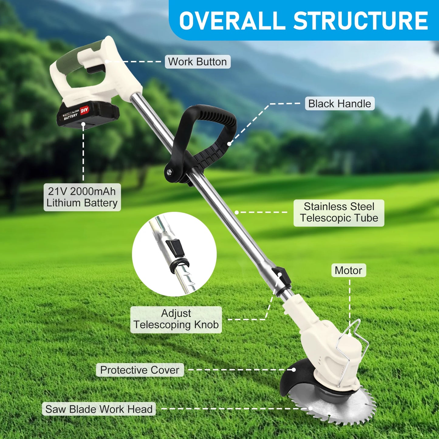 Electric Grass Trimmer Electric Lightweight with Battery Charger