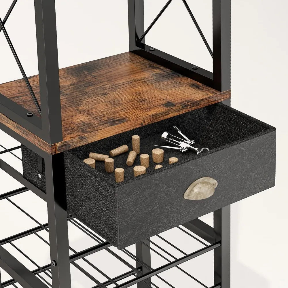 Wine Rack, Tabletop, Glass Holder & Drawer,