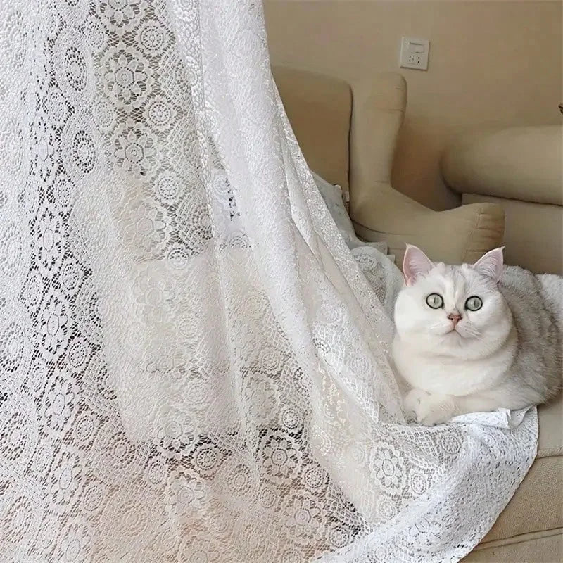Lace embroidered mesh knitted sheer curtains