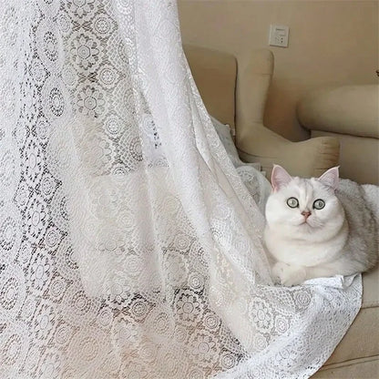 Lace embroidered mesh knitted sheer curtains