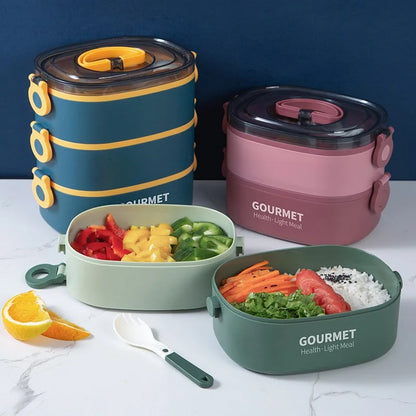 Bento box lunch box, stackable, leak-proof, portable, microwave safe