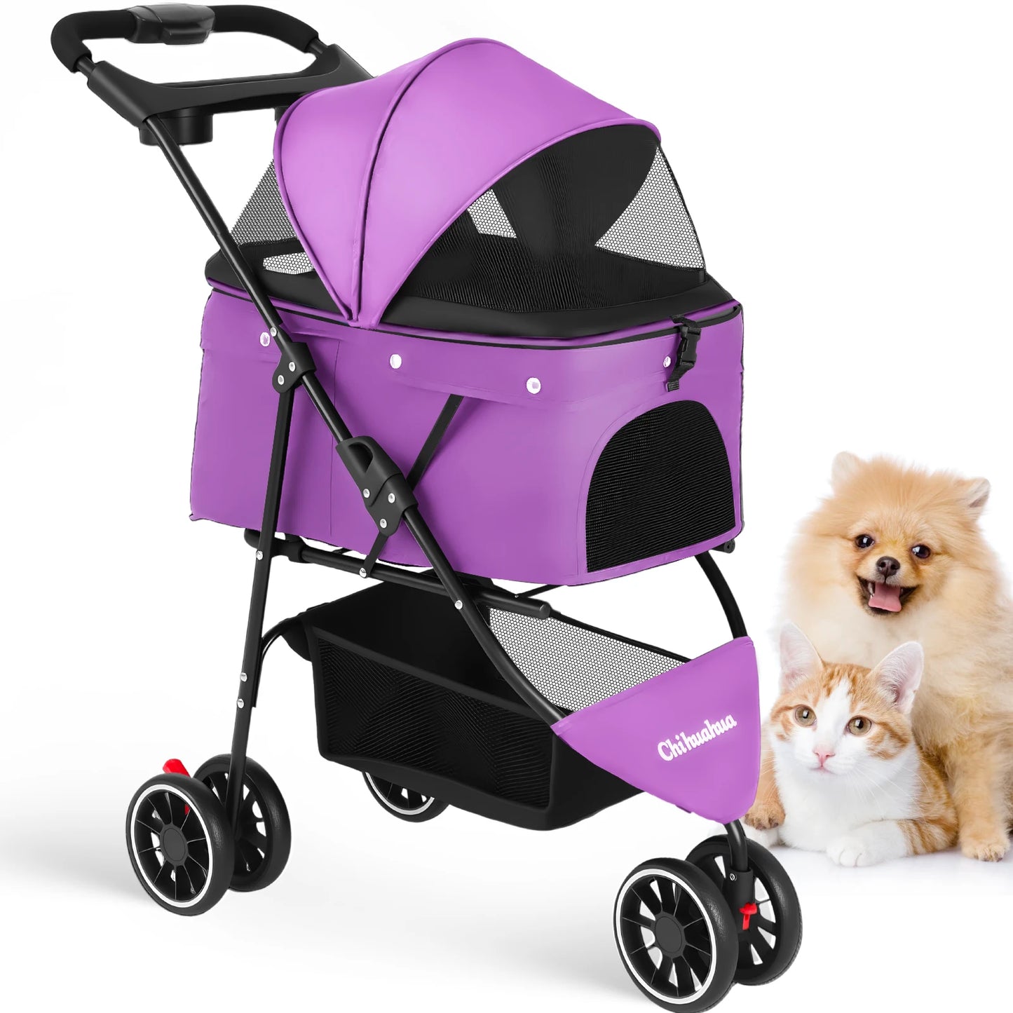 Pet Stroller, Foldable with Breathable Mesh Canopy