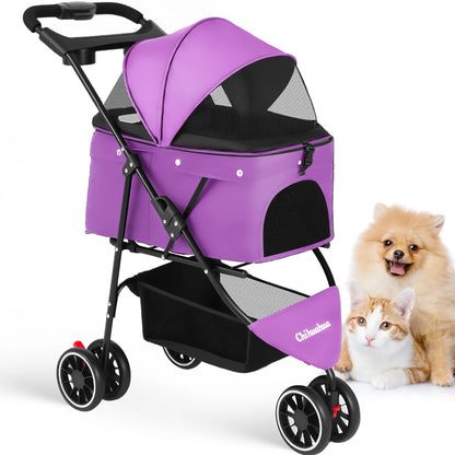 Pet Stroller, Foldable with Breathable Mesh Canopy