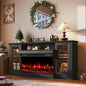 Fireplace TV Stand Media Console Glass Door Storage