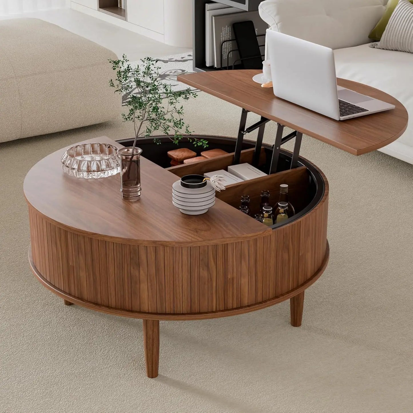 Round Lift Top Coffee Table with Storage