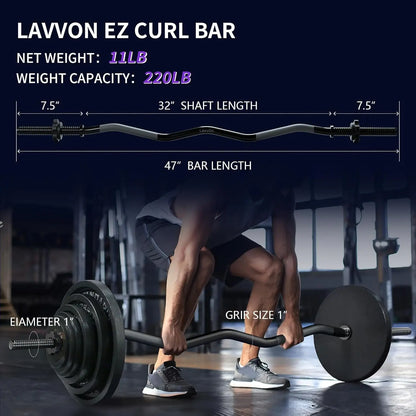 47-inch EZ Curl Bar for Weight Lifting- 220lb Capacity with Star Nuts