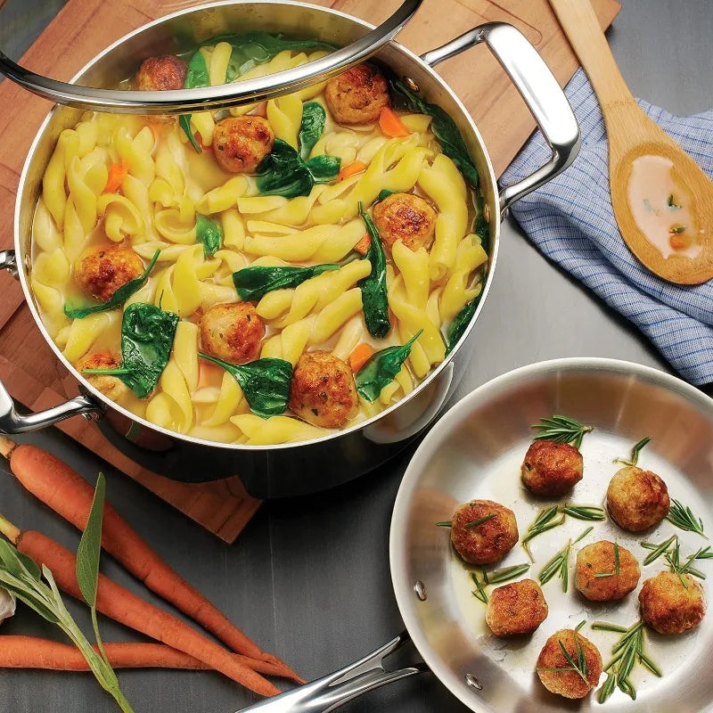 Stainless Steel 14-Piece Cookware Set with Glass Lids, Induction-Ready