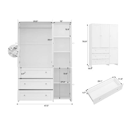 71" Wooden Armoire with Drawers Mirror