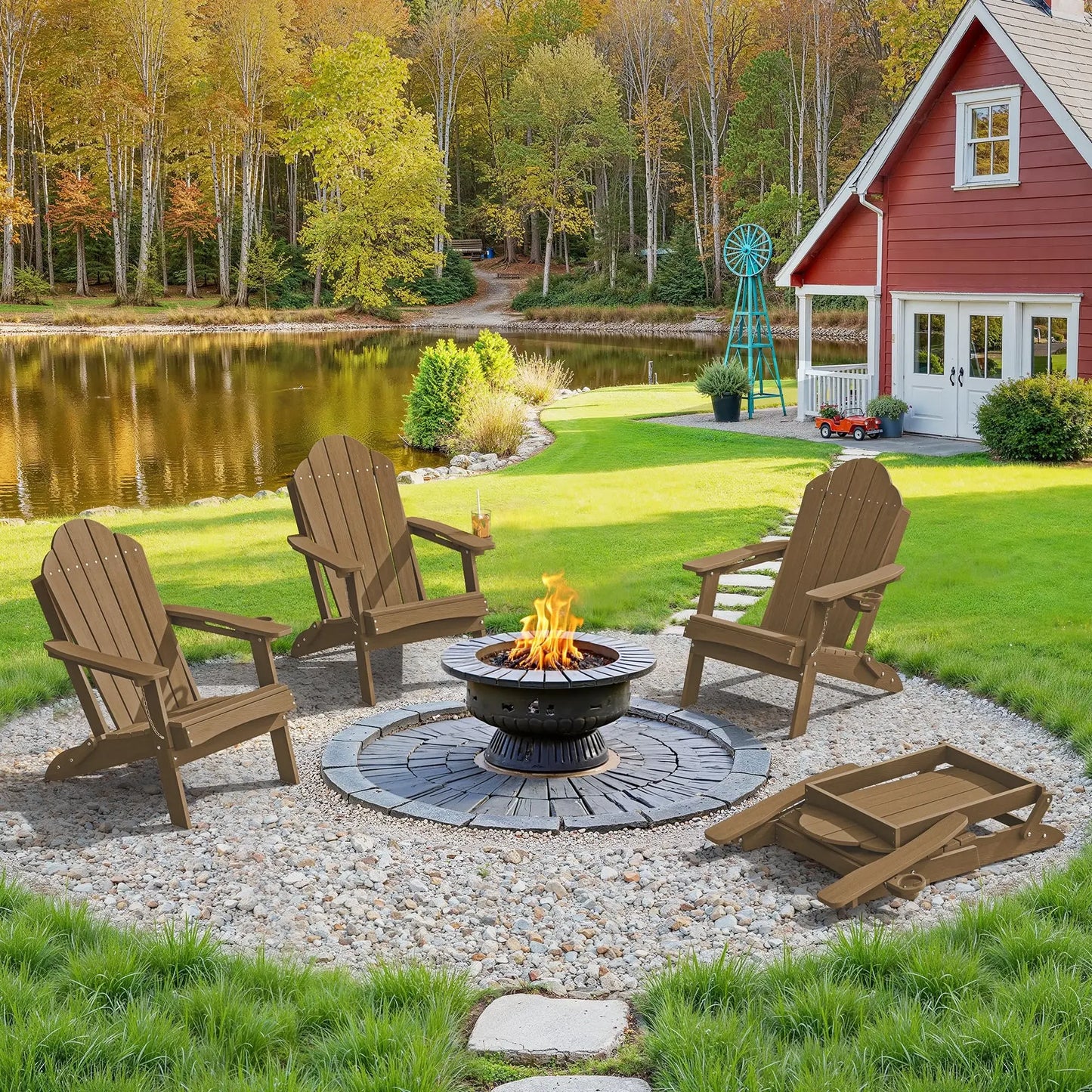 Folding Adirondack Chair, Set of 4, Cup Holder