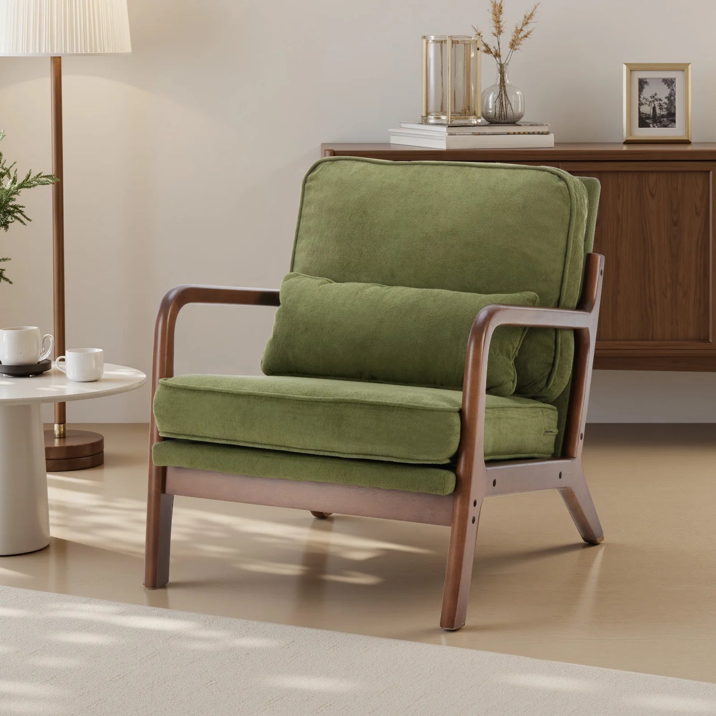 Chair Solid Wooden Frame with Arms and Waist Cushion