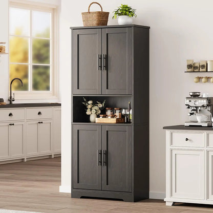 Freestanding Storage Cabinet with 4 Doors and Adjustable Shelves