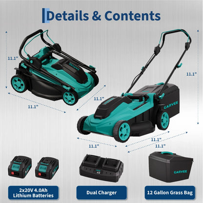 Electric Push Lawn Mower with Dual Charger, Grass Collection Bag & Foldable Handle