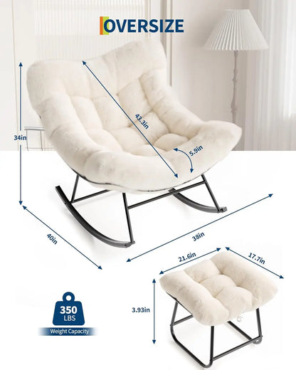 Outdoor Papasan Rocking Chair with Footrest