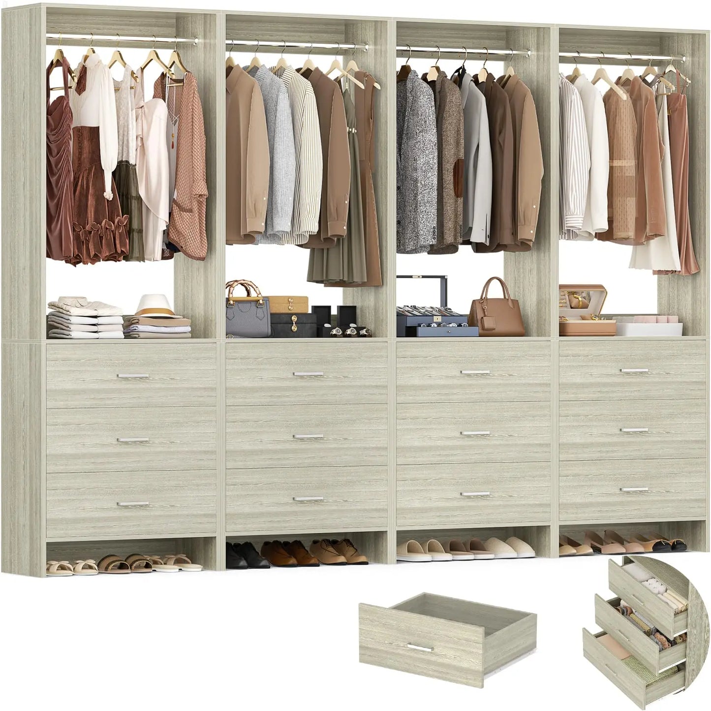 Wood Closet System Walk-in Closet Organizer Wardrobe Storage
