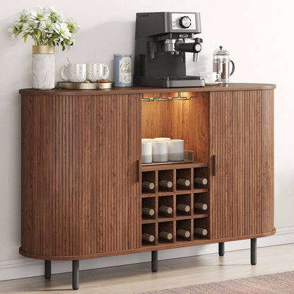 Wine Bar Cabinet w/ LED Light,  Wine Rack & Glass Holder