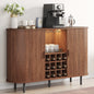 Wine Bar Cabinet w/ LED Light,  Wine Rack & Glass Holder
