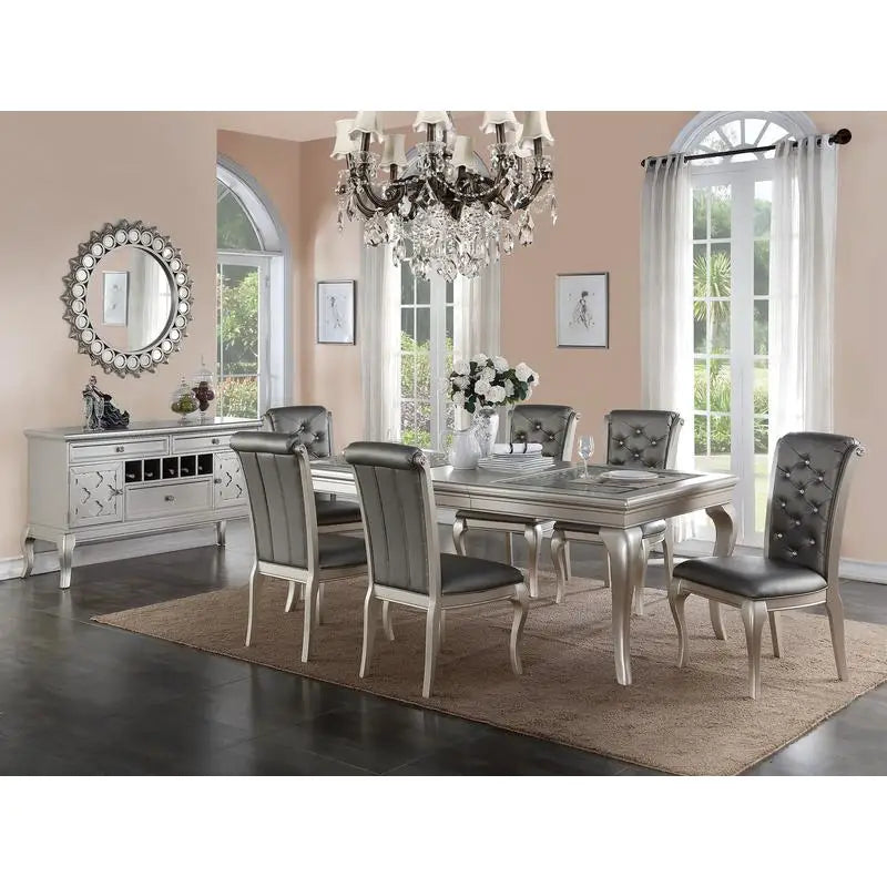 7pc Rect. Glass Dining Table Set w/ Chairs