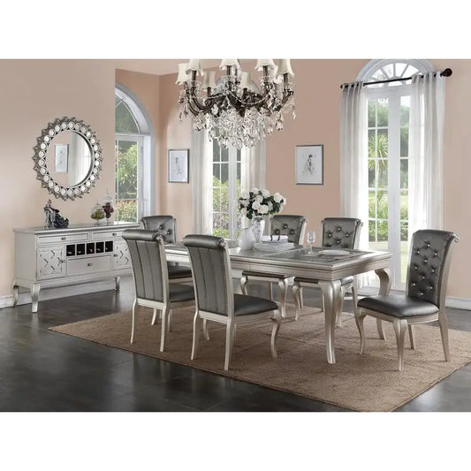 7pc Rect. Glass Dining Table Set w/ Chairs
