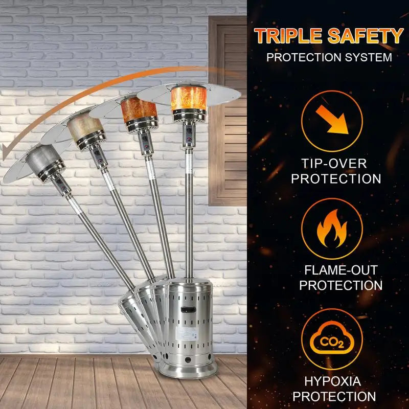 Propane Patio Heater with Wheels & Cover, Stainless Steel