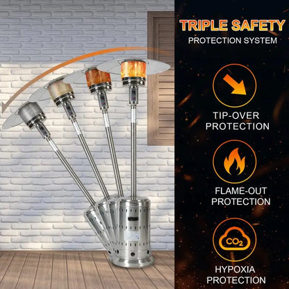 Propane Patio Heater with Wheels & Cover, Stainless Steel