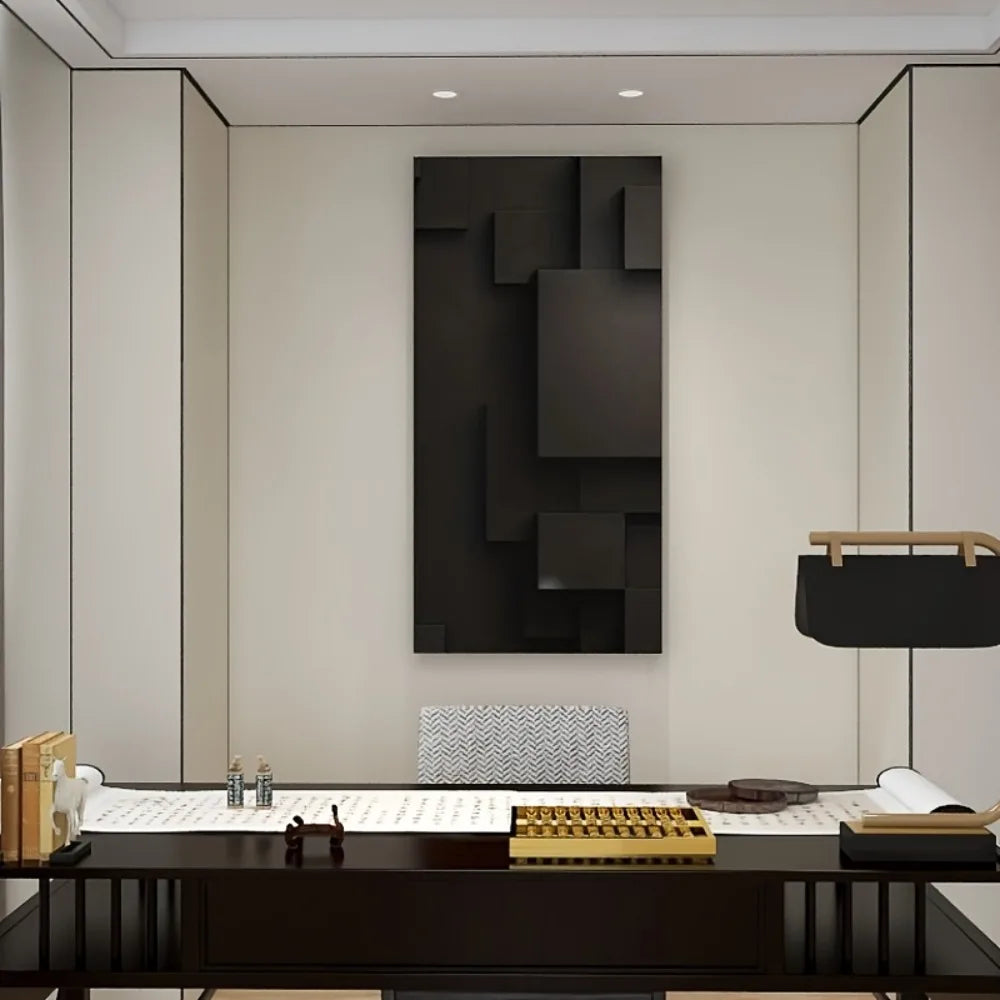 solid wood black abstract geometric mural canvas
