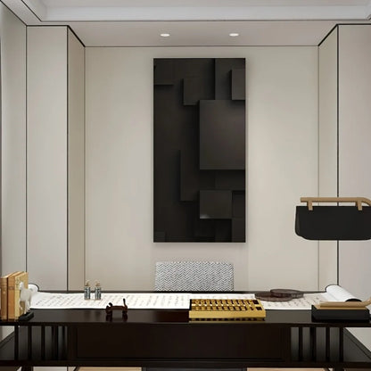 solid wood black abstract geometric mural canvas