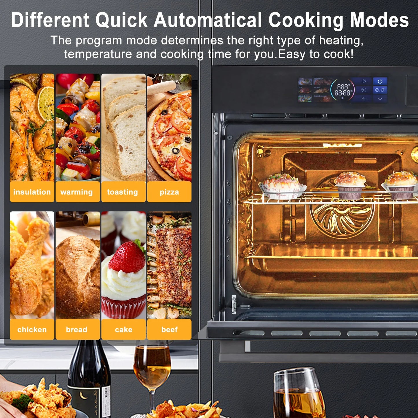 Wall Oven 24" , 70L, 8 Baking Modes, With Air Frying Function