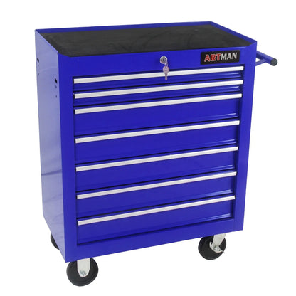 7 Drawer Rolling Tool Box with Key Lock for Garages, Workshops, Repair Shops