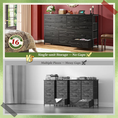 16-Drawer Dresser with Charging Station - Versatile Stand for 60" TVs