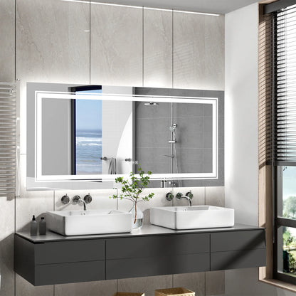 Extra Large Rectangle Bathroom Mirror LED Vanity Dimmable Backlit Anti-Fog Memory with Front and Backlight Shatter-Proof