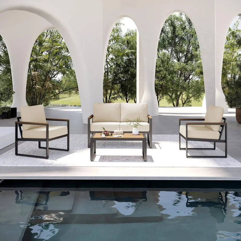 Patio Furniture Set, 4 Piece Outdoor with Thick Cushions, & coffee table