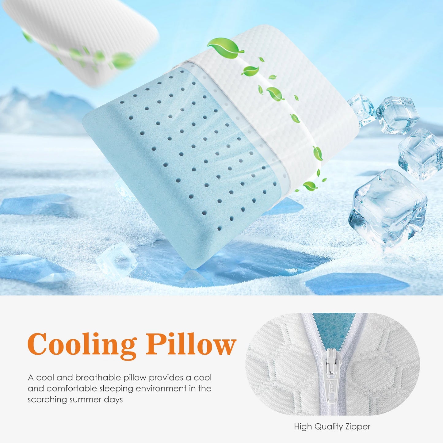 Memory Foam Pillows Standard Size, Ventilated Cooling, & Removable Washable Cover