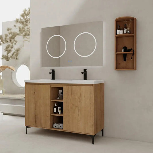 48" Freestanding Bathroom Vanity With Double Sink and Storage Rack, Soft Close Doors,Combination Cabinet(KD-Packing)