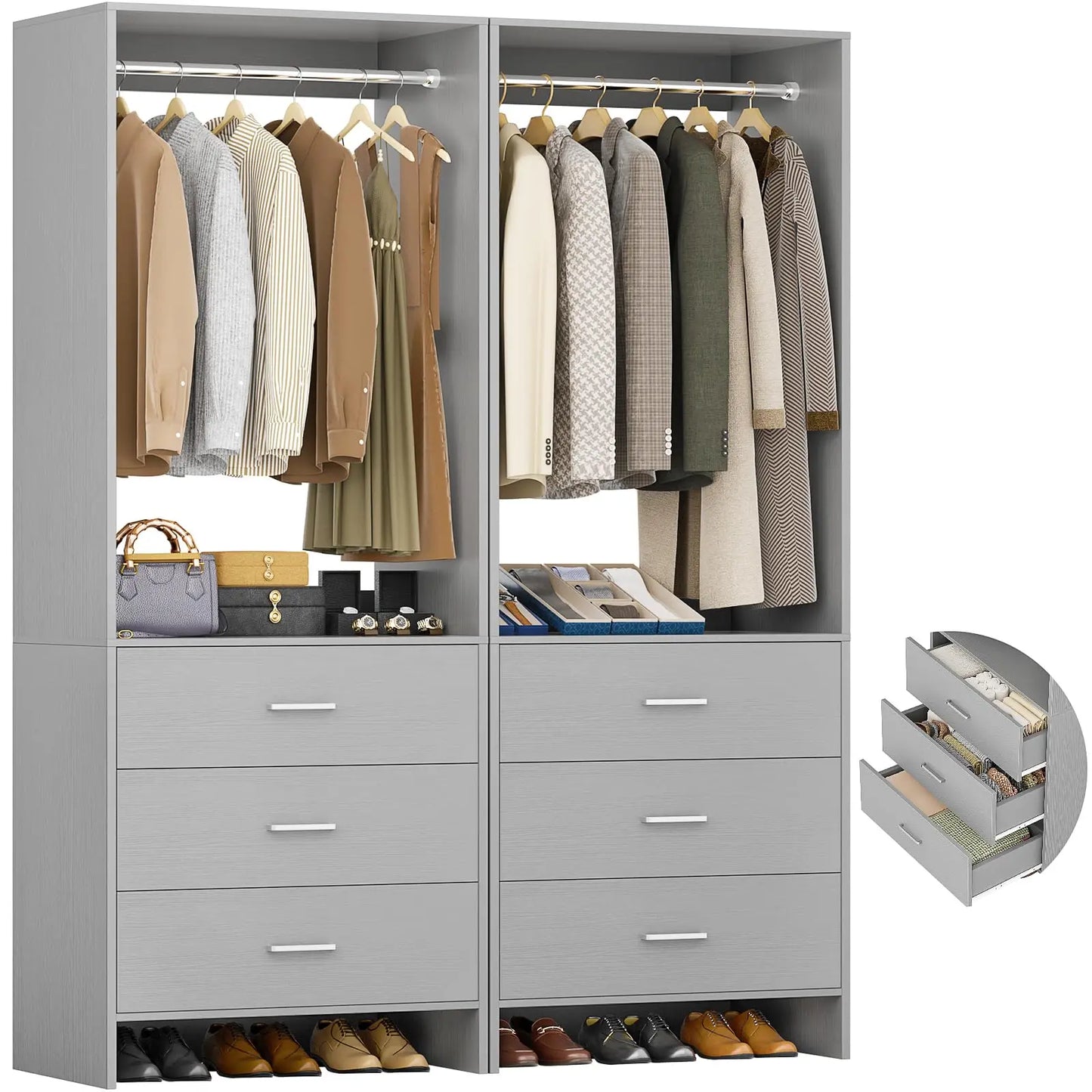 Wood Closet System Walk-in Closet Organizer Wardrobe Storage