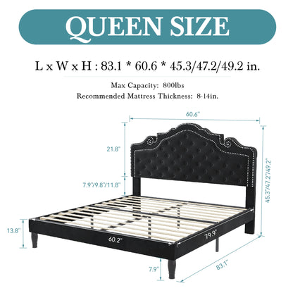 Velvet Bed Frame with Adjustable Tiara Headboard