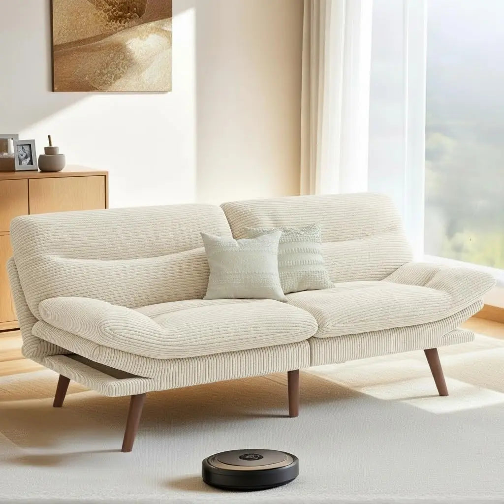 Futon Sofa Bed, 66 Inch Corduroy Futon Couch Convertible with Adjustable Backrest and Armrests, Recliner Sleeper, Customized