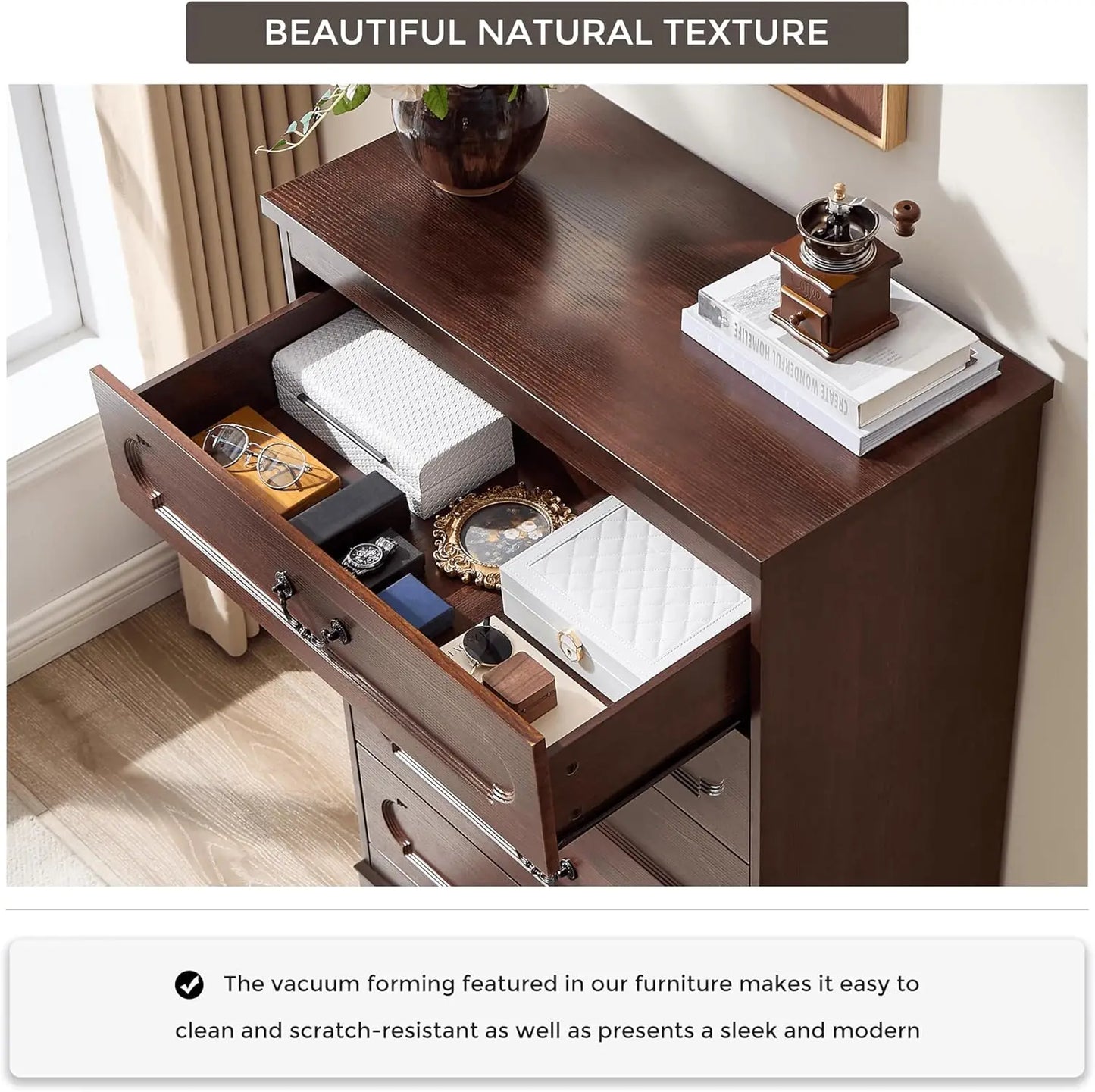 Cherry Wood Chest of Drawers, Rustic Wide Drawers