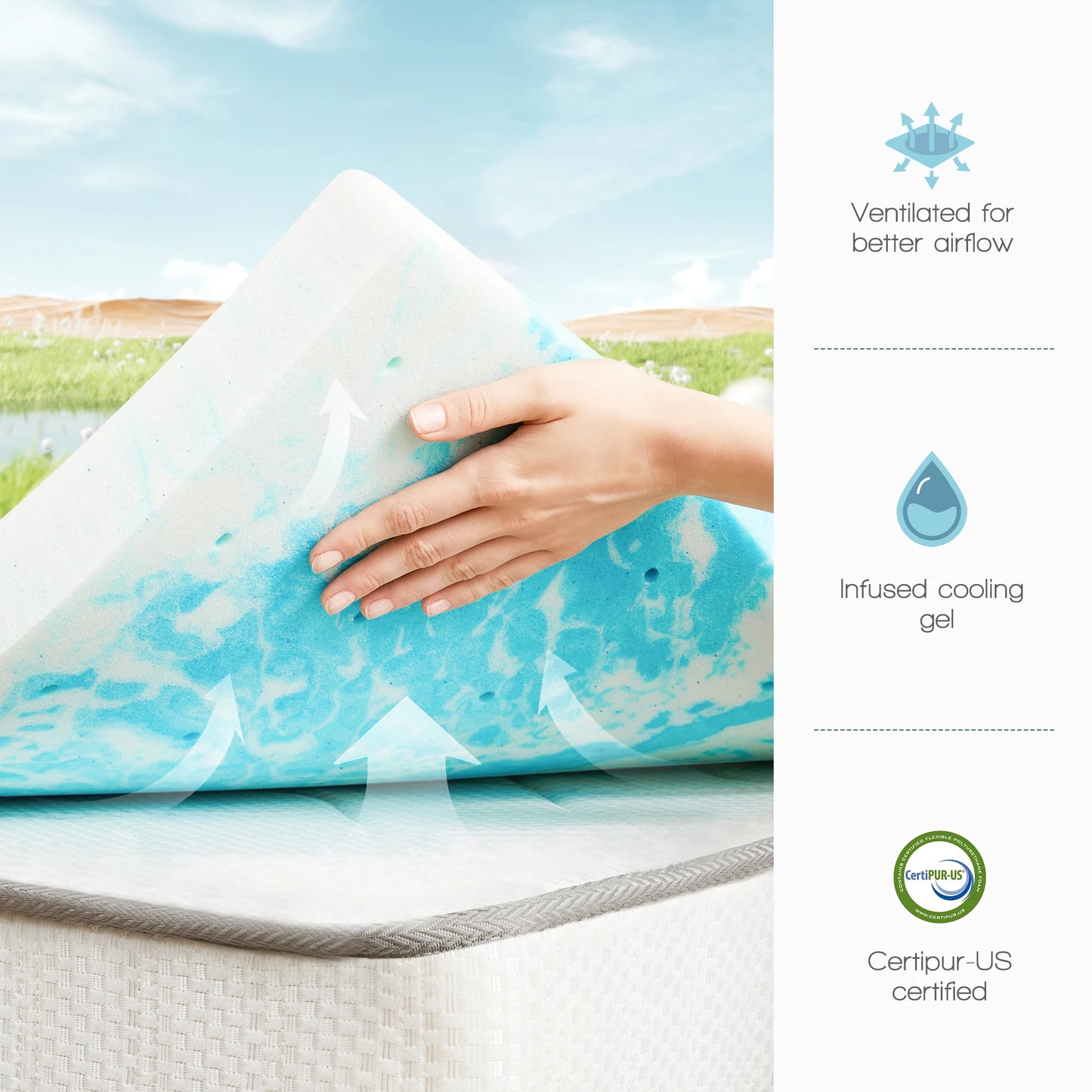 Memory Foam Mattress Topper Thick Gel, Cooling, Soft and Breathable