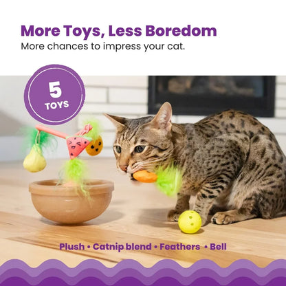 Cat Toy Fruit Bowl with 5 Interactive Toys & Jingle Ball