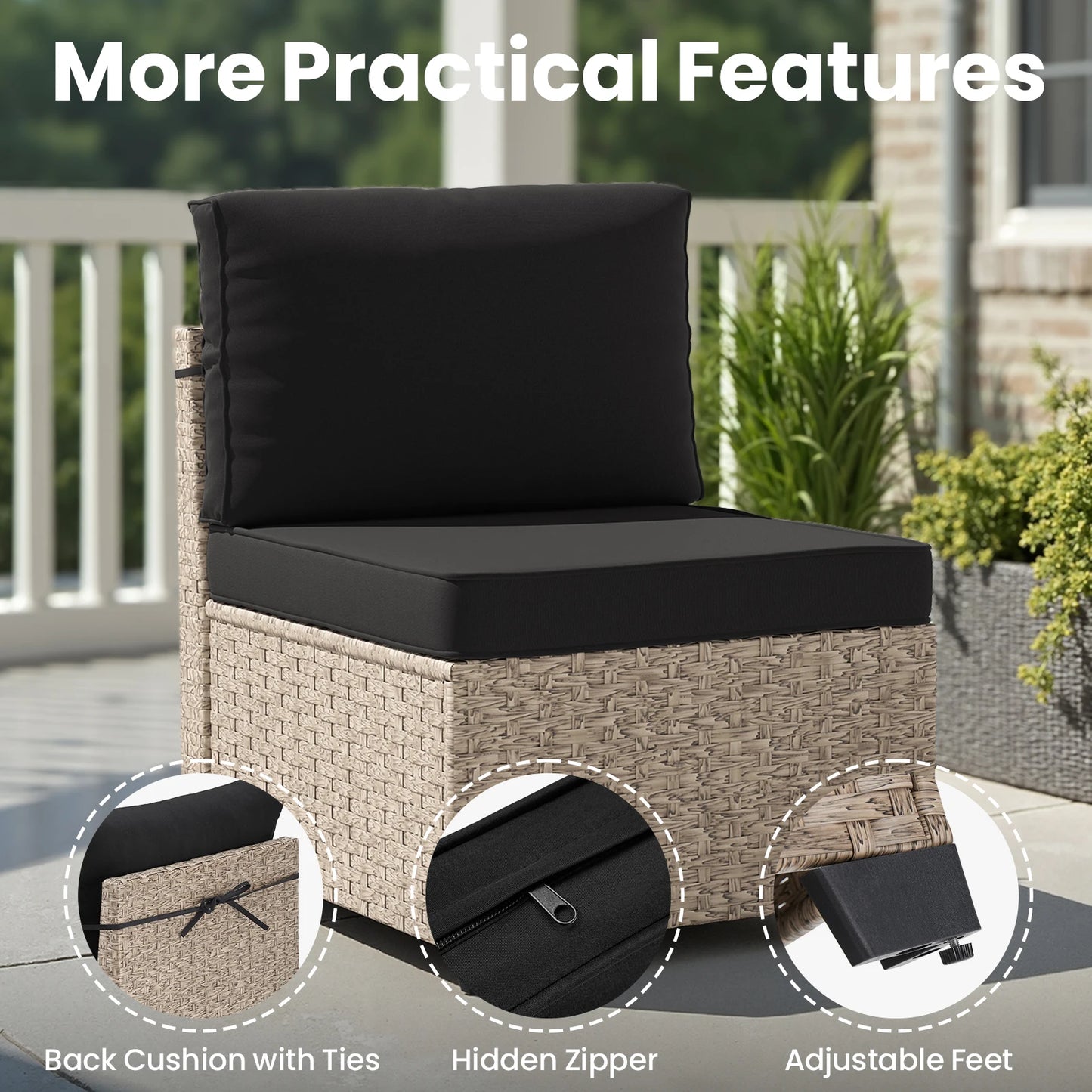 7-Piece Patio Furniture Set, Rattan Sectional Sofa with Glass Table,