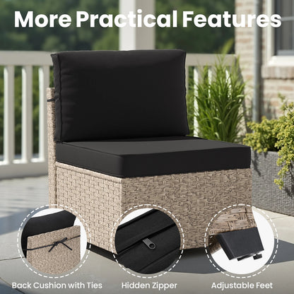 7-Piece Patio Furniture Set, Rattan Sectional Sofa with Glass Table,