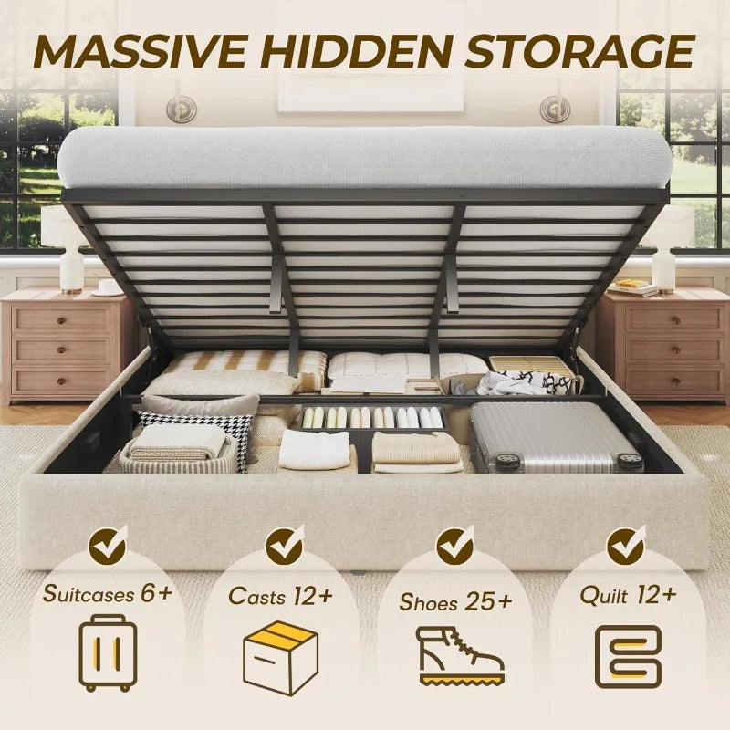 Lift Up Storage, Upholstered Platform Bed
