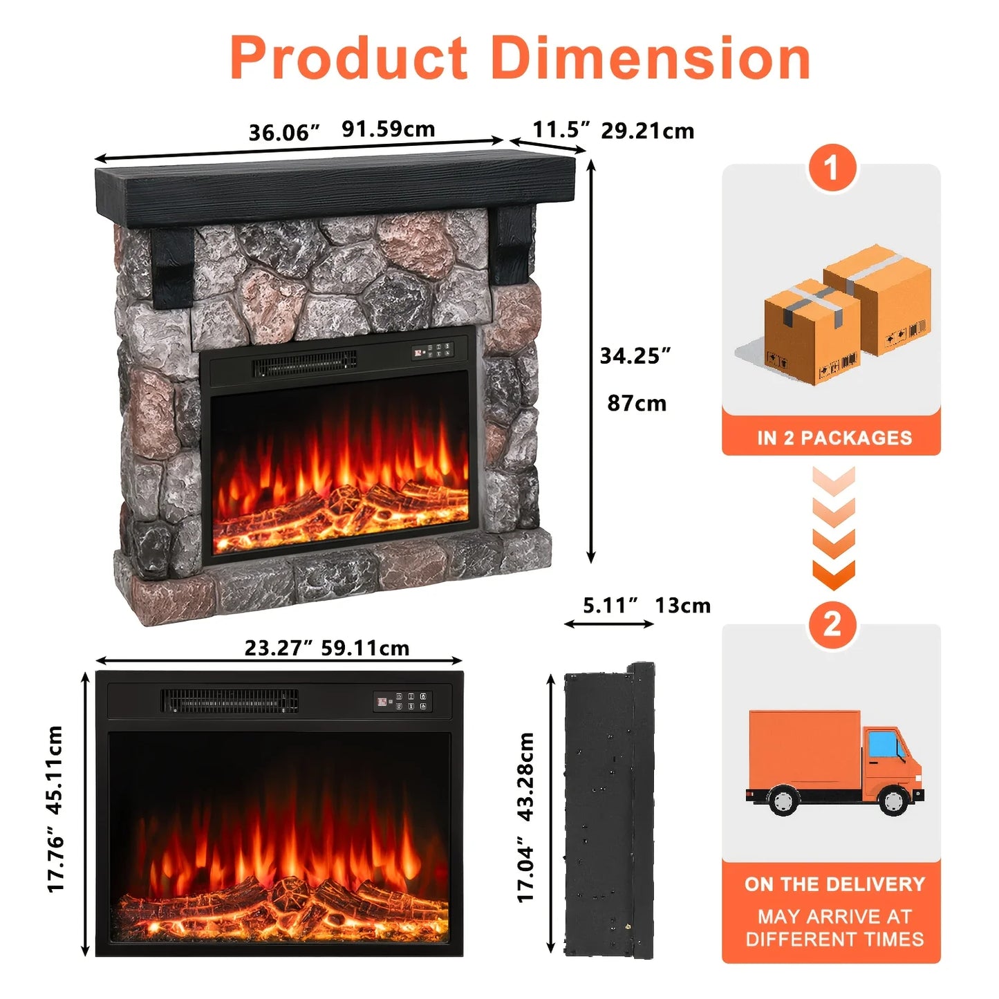 Electric Fireplace with Mantel, Freestanding with Remote Control