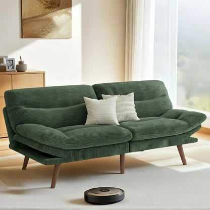 Futon Sofa Bed, 66 Inch Corduroy Futon Couch Convertible with Adjustable Backrest and Armrests, Recliner Sleeper, Customized