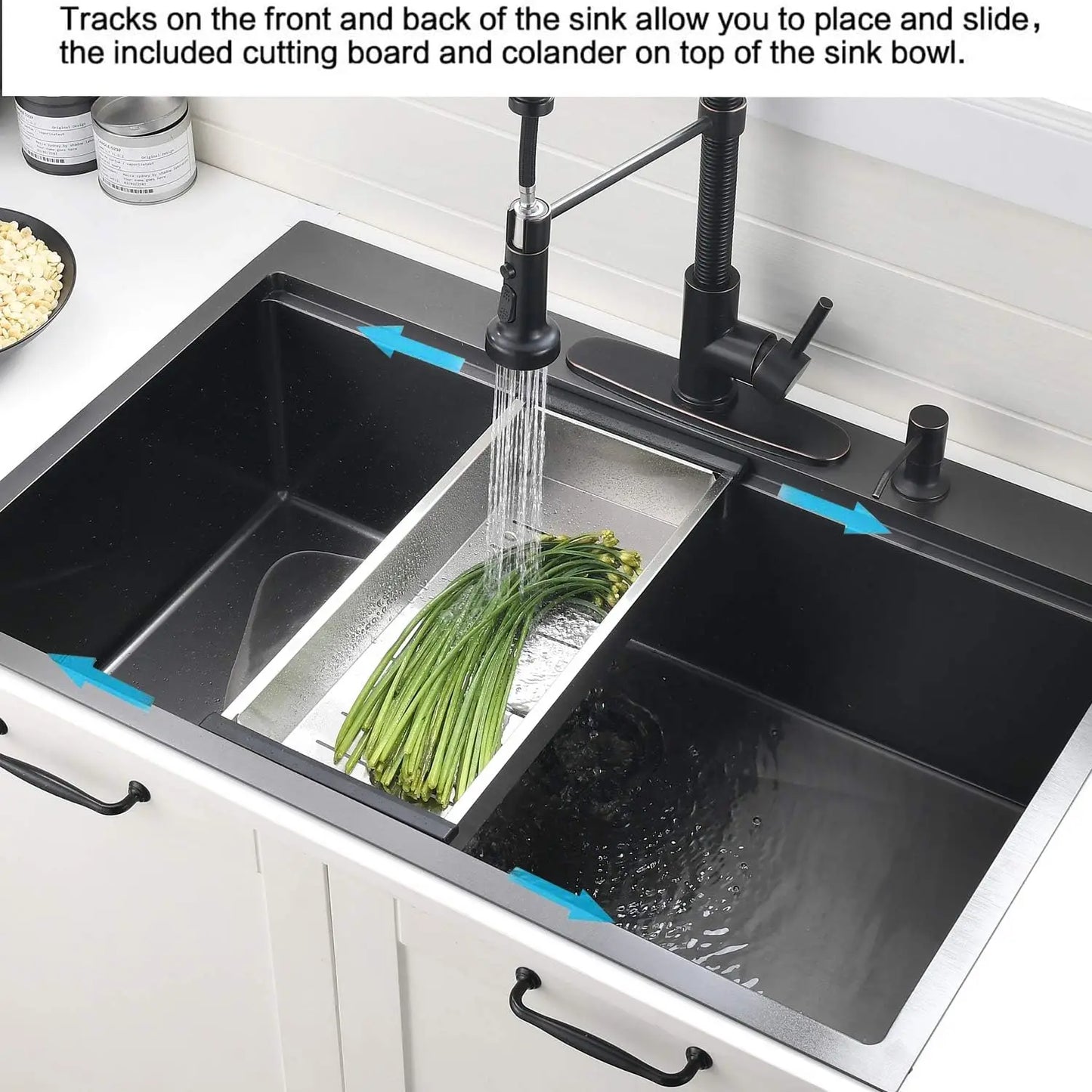 33-Inch Kitchen Sink with Cutting Board and Strainer, Stainless Steel