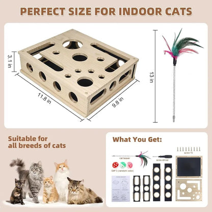 Cat Nail File Enrichment Box, Interactive Scratch Puzzle Maze Toy W/ Cat Wand & Bell Balls