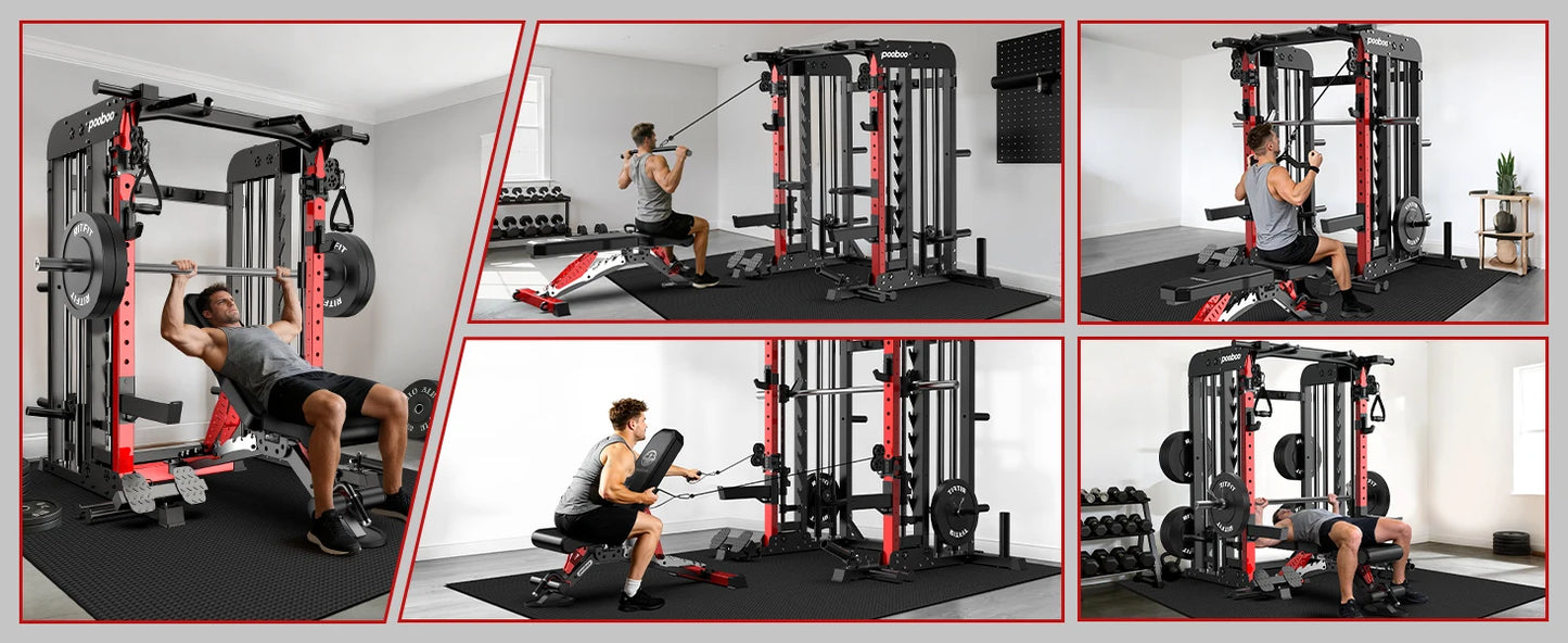 Power Cage Smith Machine with 2000LB Squat Rack Cable System
