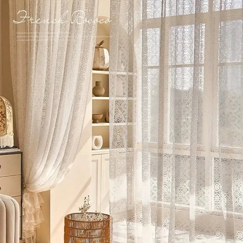 Lace embroidered mesh knitted sheer curtains