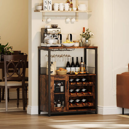 Wine Bar Cabinet With Adjustable Shelves & Glass Holders