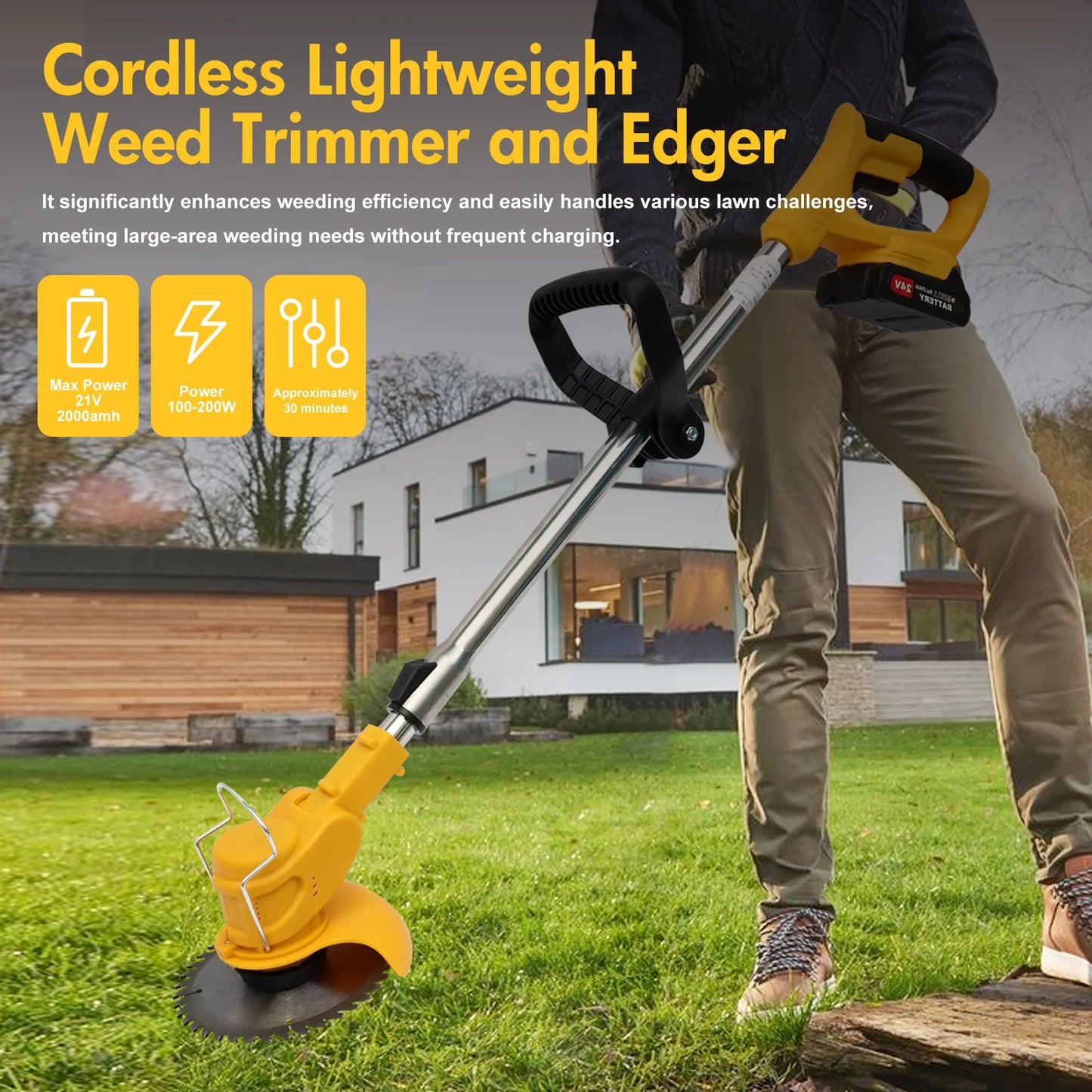 Electric Grass Trimmer Electric Lightweight with Battery Charger